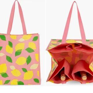 KATE SPADE Lemon Toss Coral wine grocery picnic party tote NEW